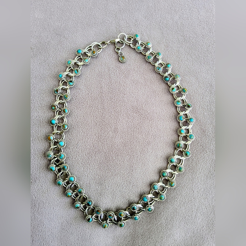 Zuni Artist " Dillon Cheama " Sonoran Link Neckalce . Stamped And Is Sterling